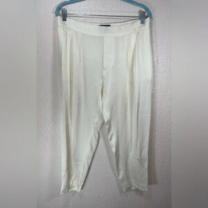 Nili Lotan Off White Satin Cropped Pants Women’s Medium Pull On Elastic Waist